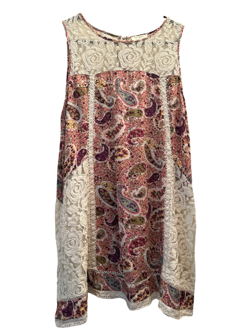 Anthropologie Umgee Cream Lace Top with Pink Multi Floral Dress/Top